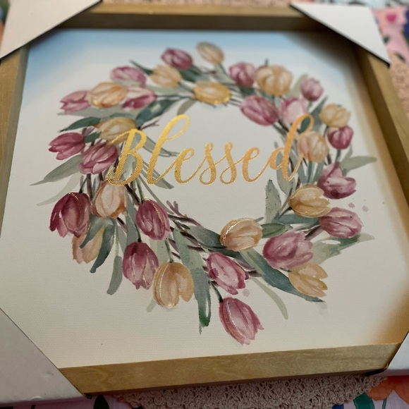 Blessed sign canvas with wood frame boxed Never used . - Picture 3 of 5